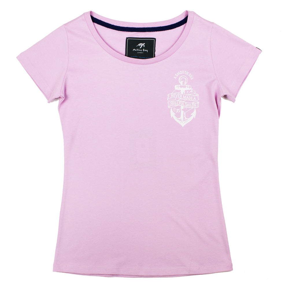 Luxury pink short sleeved ladies t-shirt featuring a flattering scoop neckline, crafted from 100% soft cotton for a fitted silhouette, available in sizes 8 to 18. Elegant attire for sophisticated women.