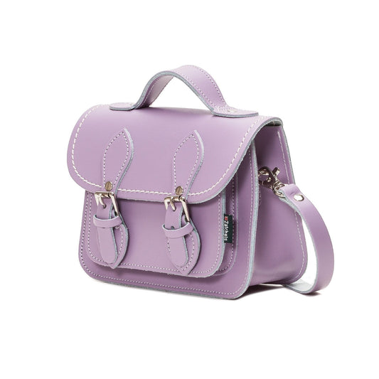 Compact and stylish Pastel Violet leather micro satchel, perfect for both small and plus sizes, highlighting the versatility of everyday luxury.