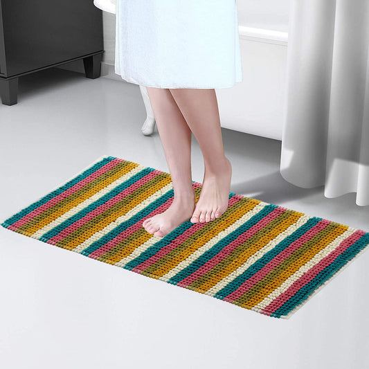 Luxurious Padstow Stripe Bathmat in soft polyester and cotton blend, showcasing its plush texture and elegant stripe design, perfect for enhancing any bathroom decor.