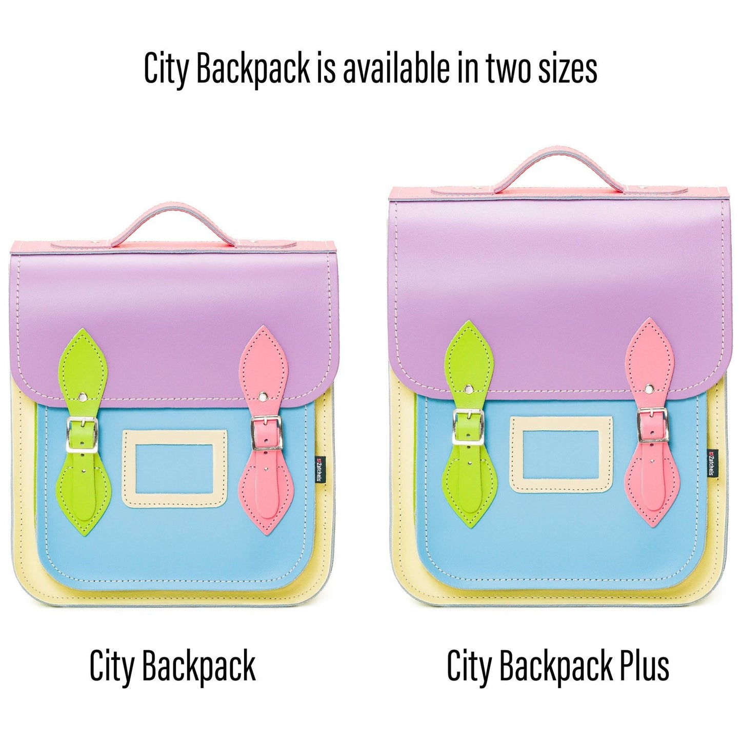 Close-up of the sleek and customisable buckle closures of the Pastel Kaleidoscope Leather City Backpack, highlighting premium quality and modern design features.