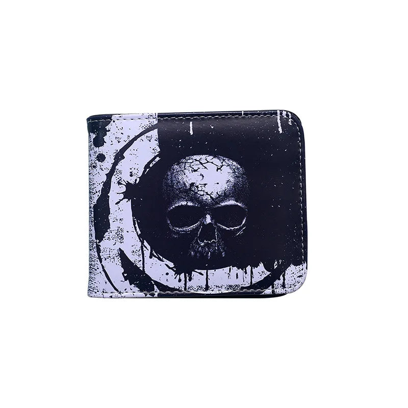 Men's Retro Skull PVC Open Small Wallet in an elegant setting, demonstrating its versatility for any occasion and contemporary style.