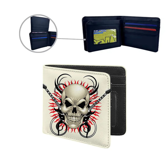 Stylish men's small wallet made from high-quality PU leather, featuring a distinctive skull pattern ideal for streetwear and travel.