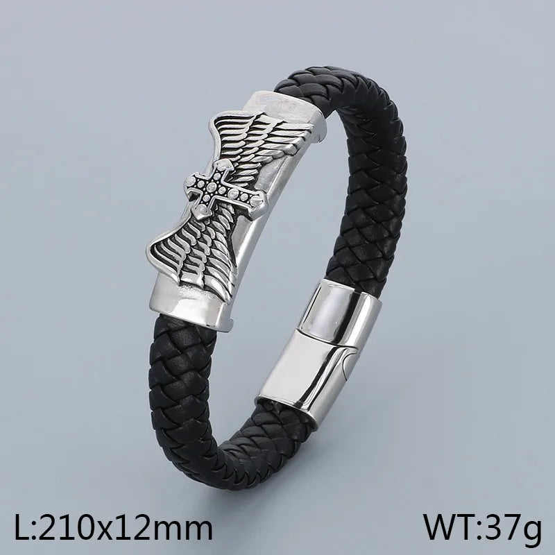 Luxury Lion Skull Bangle for Men crafted from 304 Stainless Steel and Leather, elegantly plated in 18K Gold with a sophisticated Halloween design, ideal for business wear.