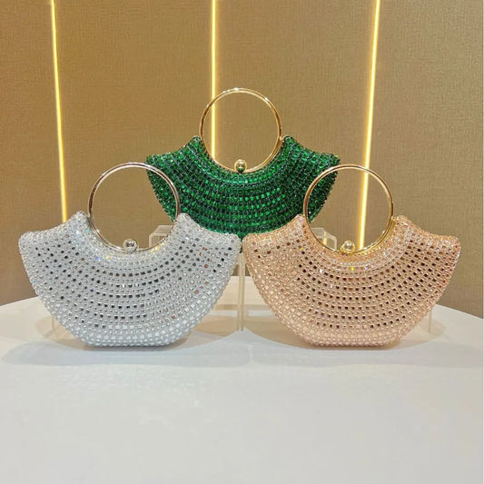 Fashionable Water Diamond Clutch Bag Women's Evening Dress Bag Handbag Elegant All-Match High-End Feeling Square Polyester