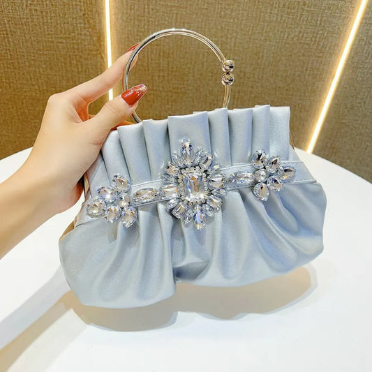 Elegant Diamond Embedded Evening Bag Women's Handbag Wedding Party Clutch Shoulder Crossbody Bag Fashionable PU Folded Shape
