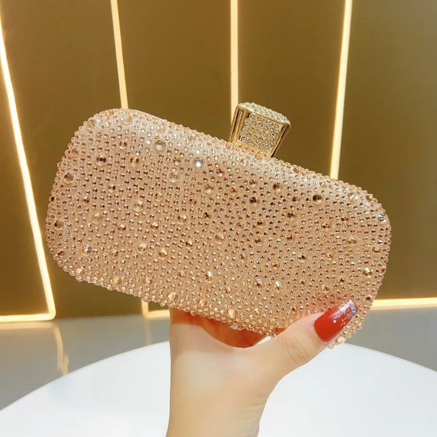 Elegant Shiny Luxury Women's Clutch Bag Fashionable Evening Handbag Stylish Polyester Square Box Bag With Chain Print