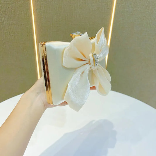 Retro Butterfly Knot Fairy Elegant Dinner Handbag Single Shoulder Crossbody Women's Bag Evening Clutch Polyester Square Bag