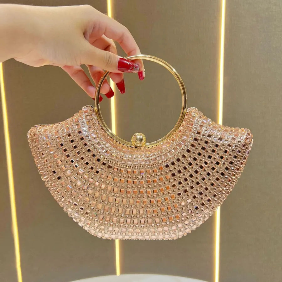Fashionable Water Diamond Clutch Bag Women's Evening Dress Bag Handbag Elegant All-Match High-End Feeling Square Polyester