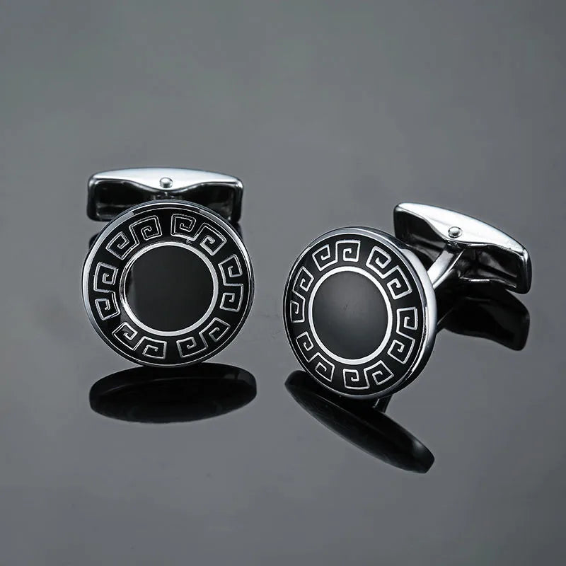 Exquisite copper cufflinks with a geometric pattern, perfect for enhancing men's formal attire at business events.