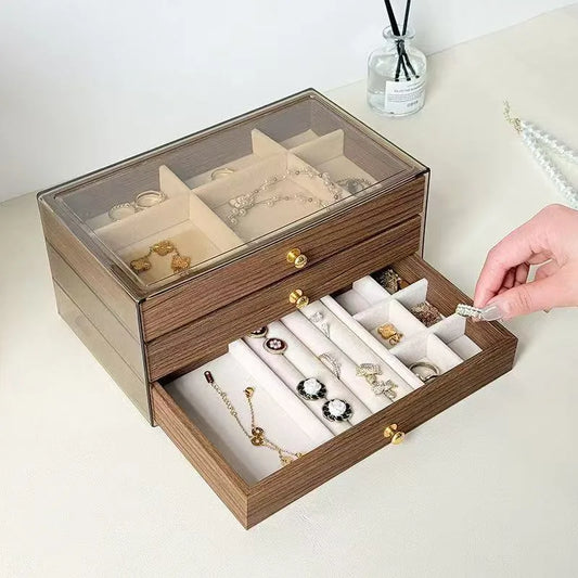 New Large Capacity Multi-layer Walnut Pattern Jewelry Storage Box Earring Necklace Accessory Headwear Handwear Storage Box