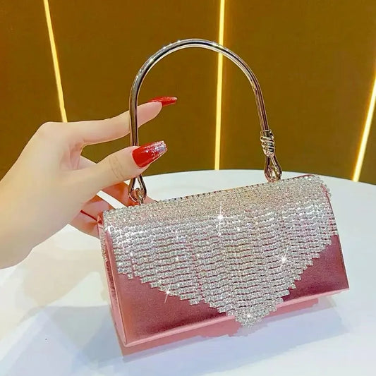 Elegant Fringed Rhinestone Crossbody Clutch Bag For Evening Dresses Cheongsam Ball Gown High-End Women's Handbag Fashionable Square Polyester Bag