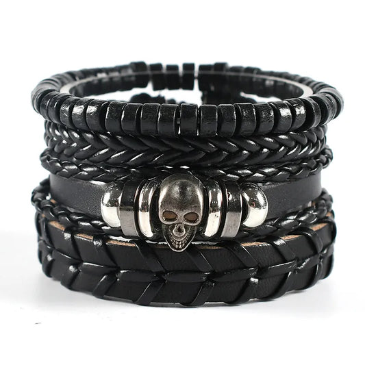 Hip-Hop Retro Classic Style Skull Pu Leather Alloy Halloween Men's Bracelets Drawstring Bracelets