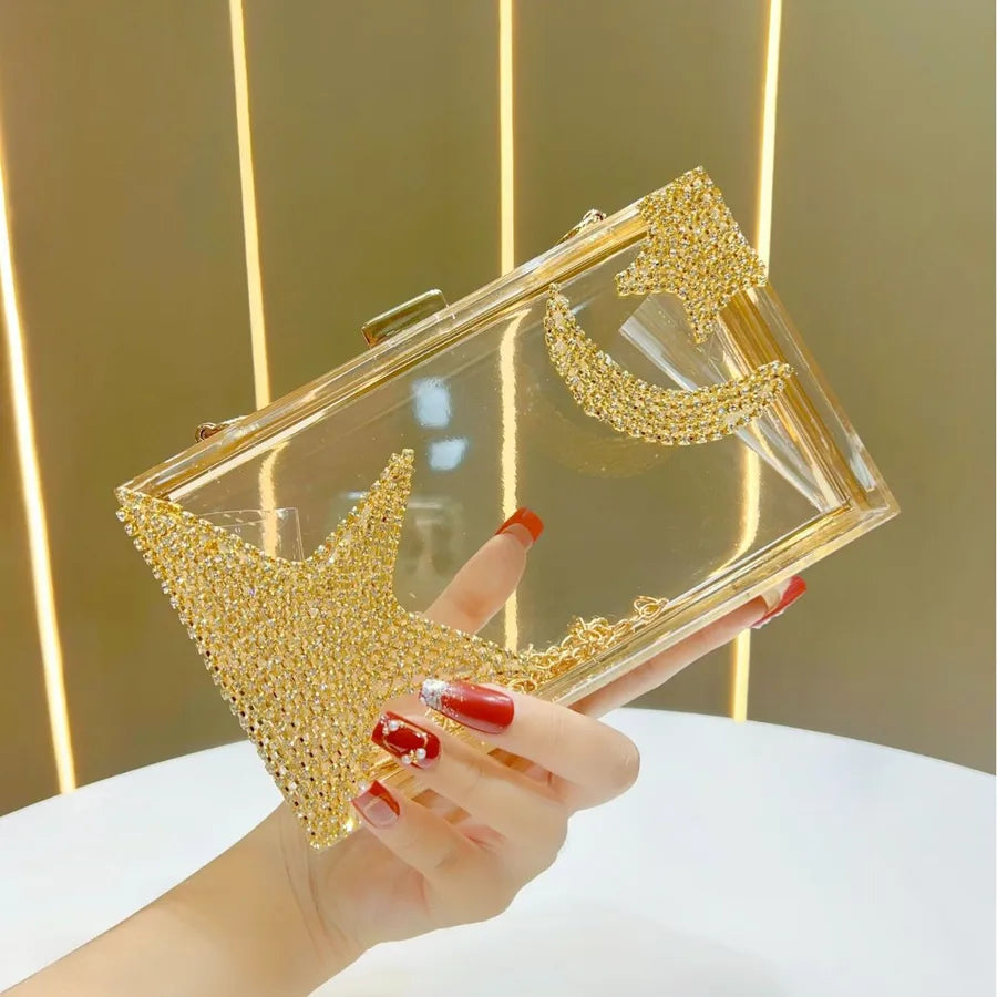New Women's Clutch Bag Rhinestone High-End Sensation Party Shoulder Crossbody Chain Dinner Bag Square Acrylic Fashion Elements