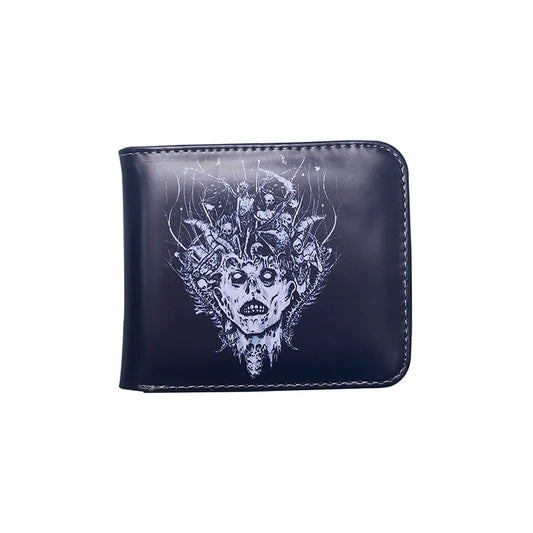 Elegant small card holder wallet for men, featuring a unique skull pattern on premium PVC material, ideal for a sophisticated punk style.