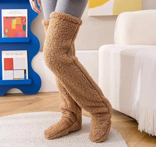 Luxuriously Soft Women's Teddy Socks in a rich brown shade, emphasising winter warmth and style, ideal for lounging and gifting. One size fits all for ultimate comfort.