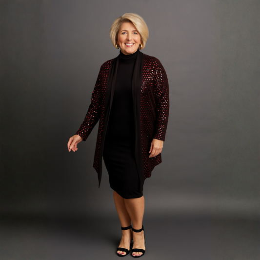 Sequin Foil Covered Longer Length Waterfall Jacket