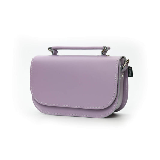 Stylish Aura Pastel Violet Handbag with contemporary design, detailed with cable stitching and silver nickel accents, perfect for sophisticated occasions.