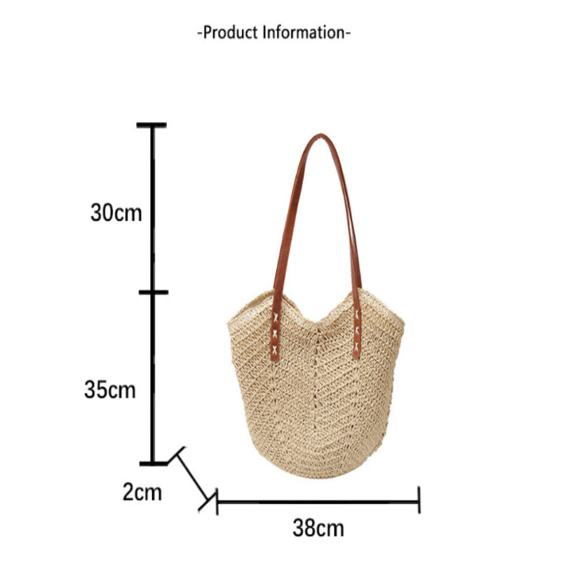 Fashion-forward cross body straw handbag with faux leather strap, blending practical design and elegance for a luxurious lifestyle, from Glooosy Store.