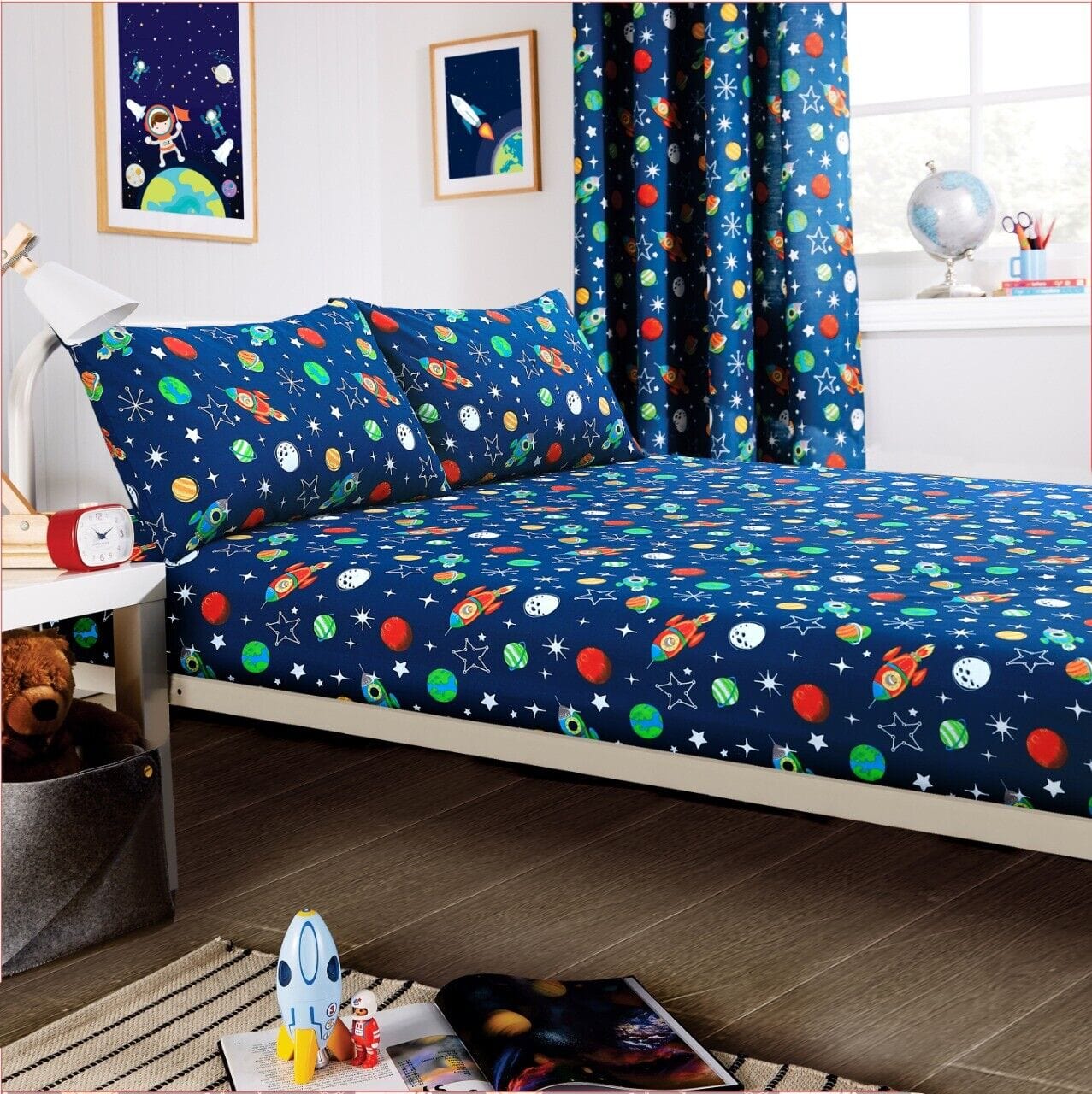 Premium cotton blend pillowcase from the Space Explorer Kids Duvet Set, featuring playful space imagery to ignite children's imagination.
