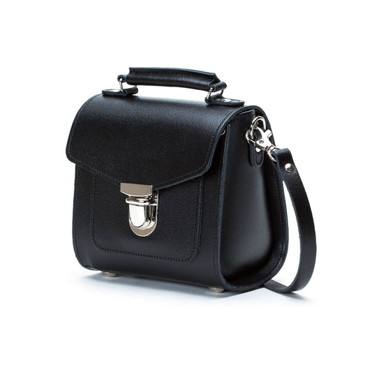 Elegantly crafted Handmade Black Leather Sugarcube Handbag displayed in three sizes - Small, Plus, and Grande, showcasing versatile fashion.