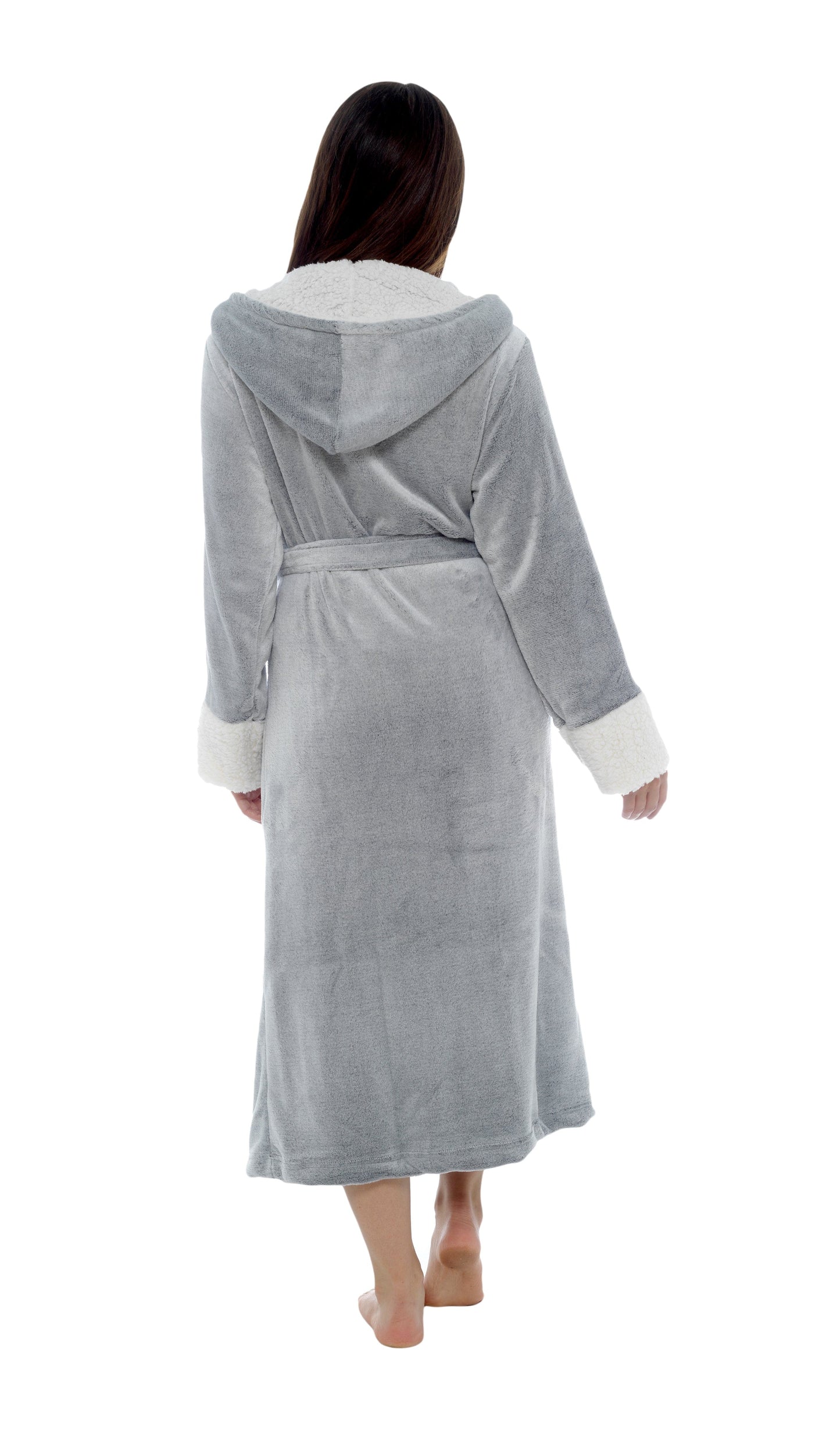 The luxurious Ladies Shimmer Fleece Dressing Gown folded neatly, accentuating its soft plush texture and stylish finishing.