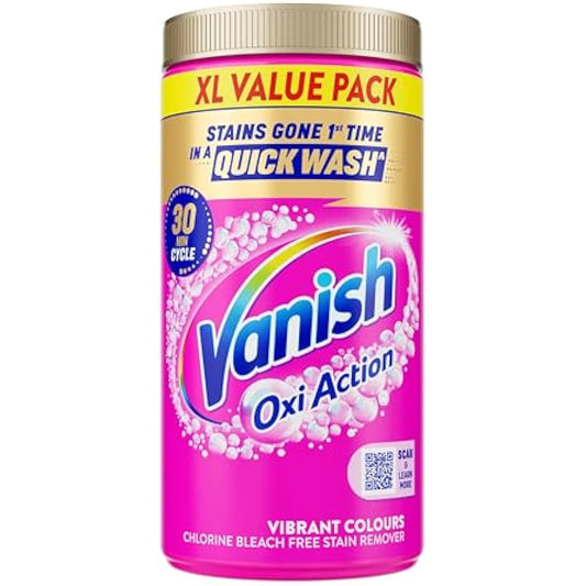 Vanish Oxi Action Gold XL value pack chlorine bleach-free stain remover for vibrant colours, quick wash 30 cycles