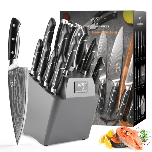 Nanfang Brothers Damascus Knife Set showcasing craftsmanship and quality in kitchen knives, perfect for chefs and home cooks.