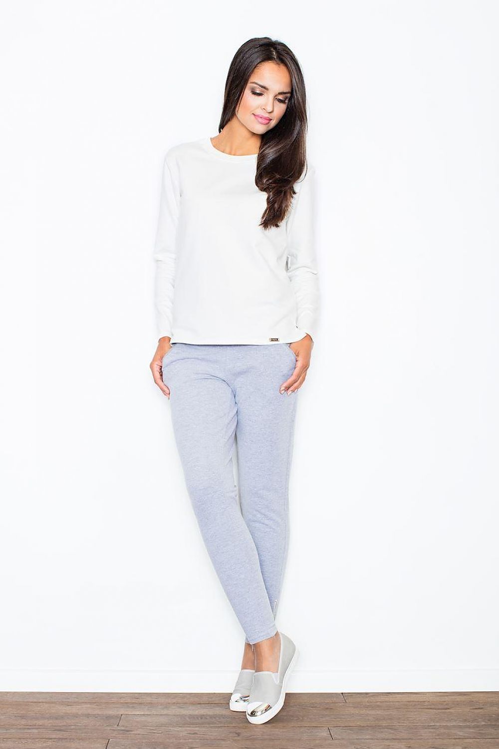 Luxurious women's high-waisted sweatpants in cotton spandex blend with stylish slip pockets, perfect for sophisticated casual wear.