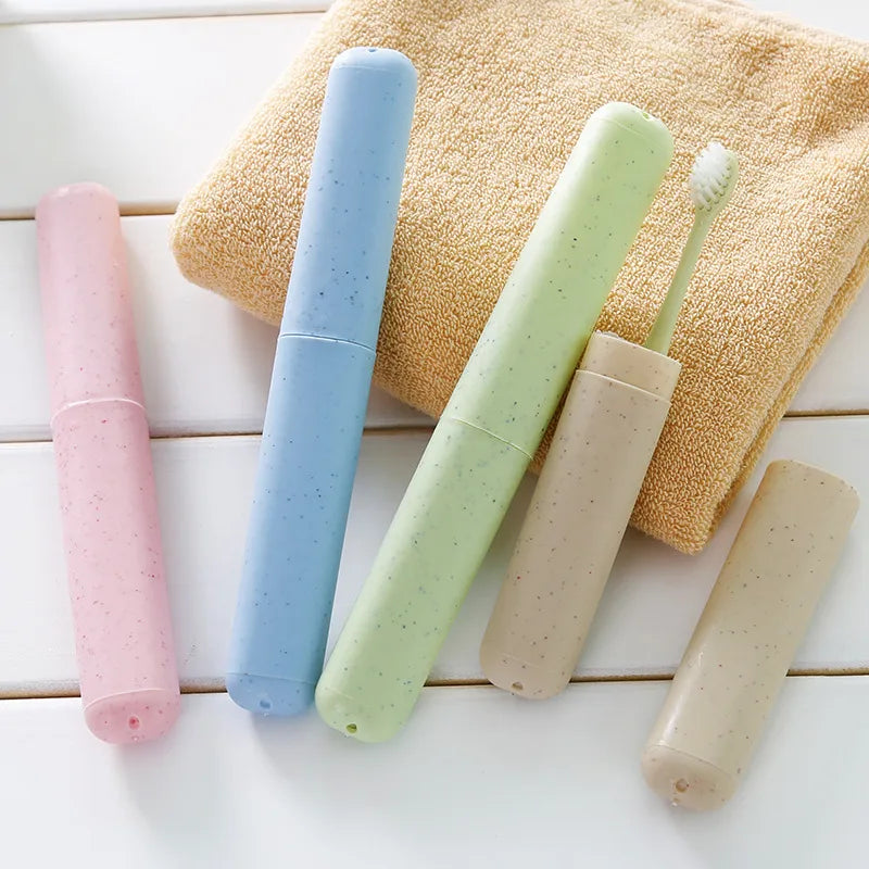 Luxury Portable Candy Colour Toothbrush Holders made from eco-friendly wheat straw, perfect for stylish travel storage.