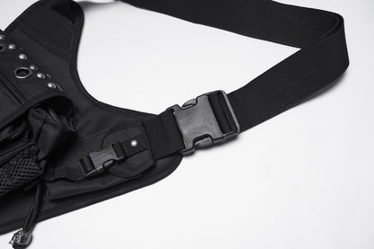 Elegant Punk Rave Tactical Goth Canvas Skull Waist-Leg Bag showcasing rugged design, skull accents, and adjustable straps for sophisticated utility.