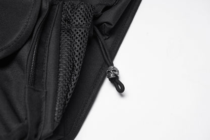 Close-up view of Punk Rave tactical goth leg bag featuring heavy-duty rivets, showcasing the intricate skull detailing for a luxury punk-inspired look.
