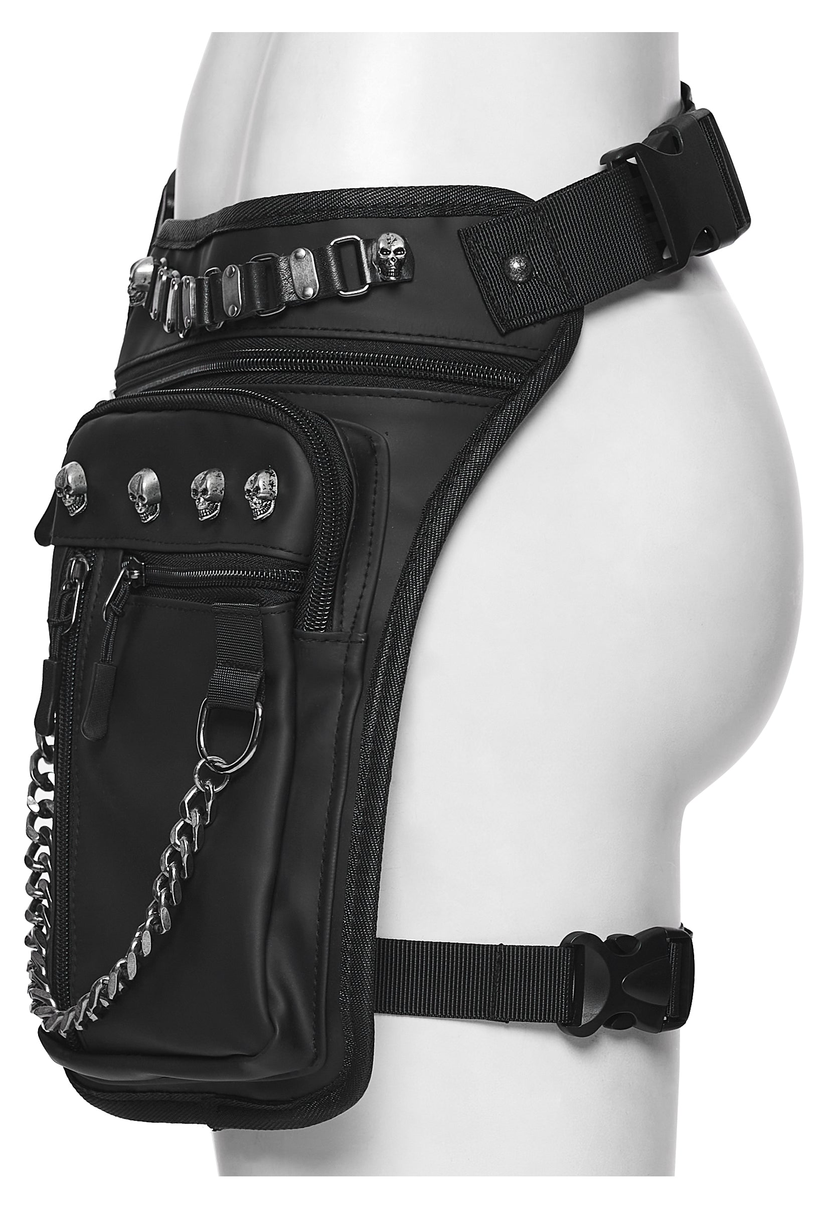 Stylish view of the Punk Rave Cyberpunk Waist-Leg Bag, featuring adjustable straps and a rebellious design for urban adventurers.