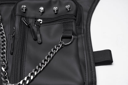Close-up view of the adjustable straps on the Punk Rave Cyberpunk Waist-Leg Bag, showcasing its premium design and multi-pocket functionality.
