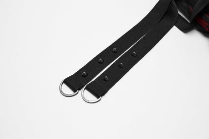 Close-up of adjustable studded straps on the Punk Rave Morrigan skirt, highlighting intricate detailing and versatile styling options for alternative fashion.