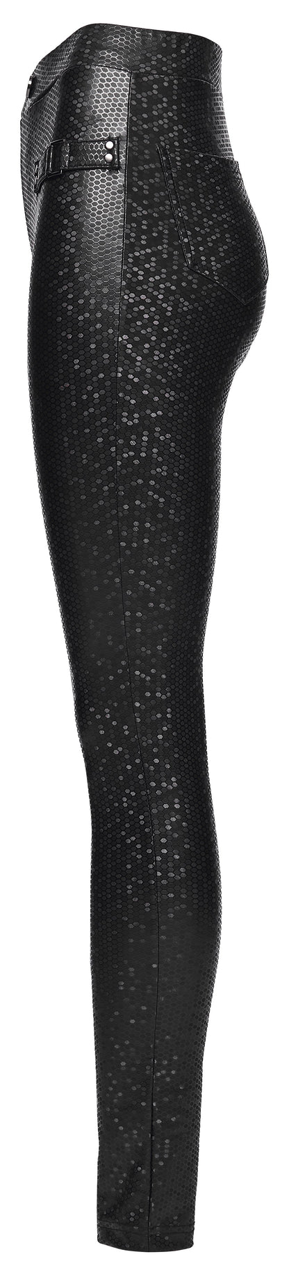 Punk Rave Ravenna Leggings showcasing luxurious high-rise silhouette with prism finish and decorative buckle straps, designed for a sleek and elegant look.