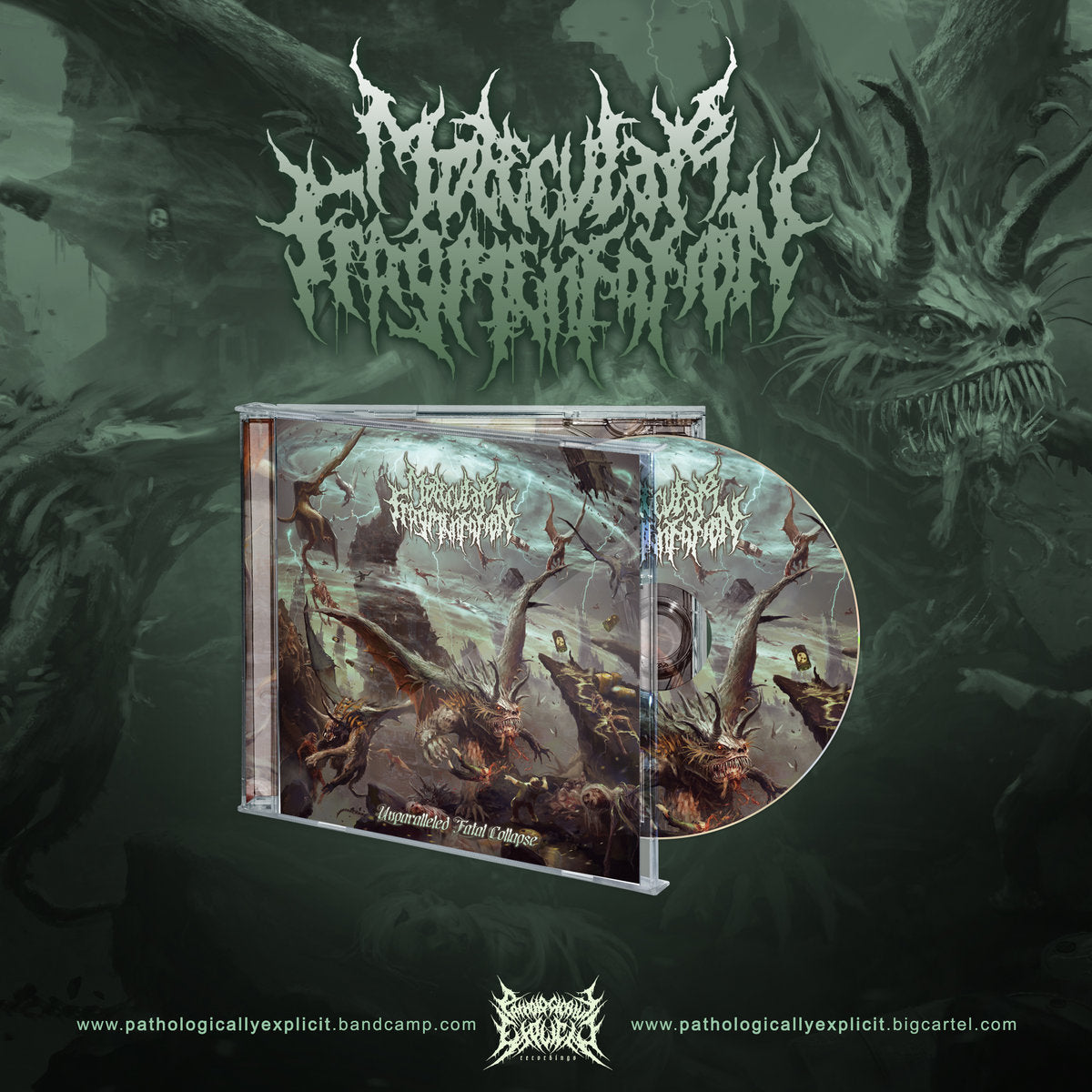 Officially licensed CD of Molecular Fragmentation's Unparalleled Fatal Collapse, released by Rancid Offal Records, showcasing the unique artwork and design that embodies the death metal genre.