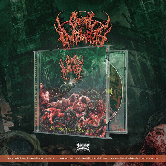 Gore Impurity - Suffering On Earth Execution CD from Rancid Offal Records, capturing the essence of death metal with a striking design, perfect for collectors and enthusiasts.
