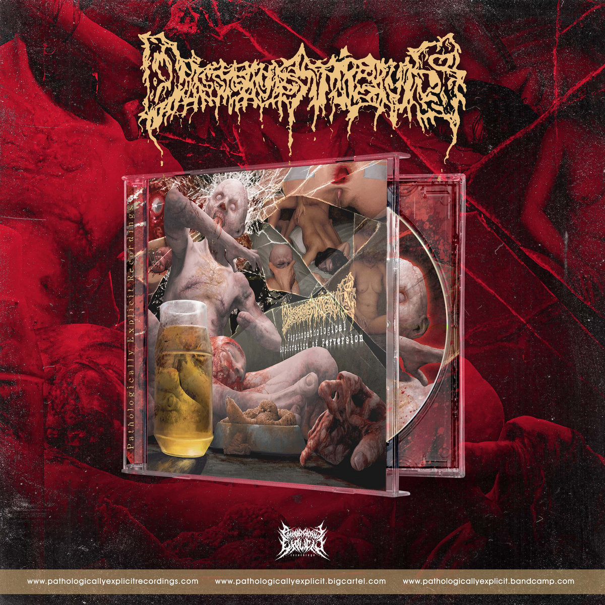 Disgustibus Psychopathological Exploration of Perversion CD cover by Rancid Offal Records, showcasing intricate dark artwork reflecting the themes of death metal and psychological exploration.