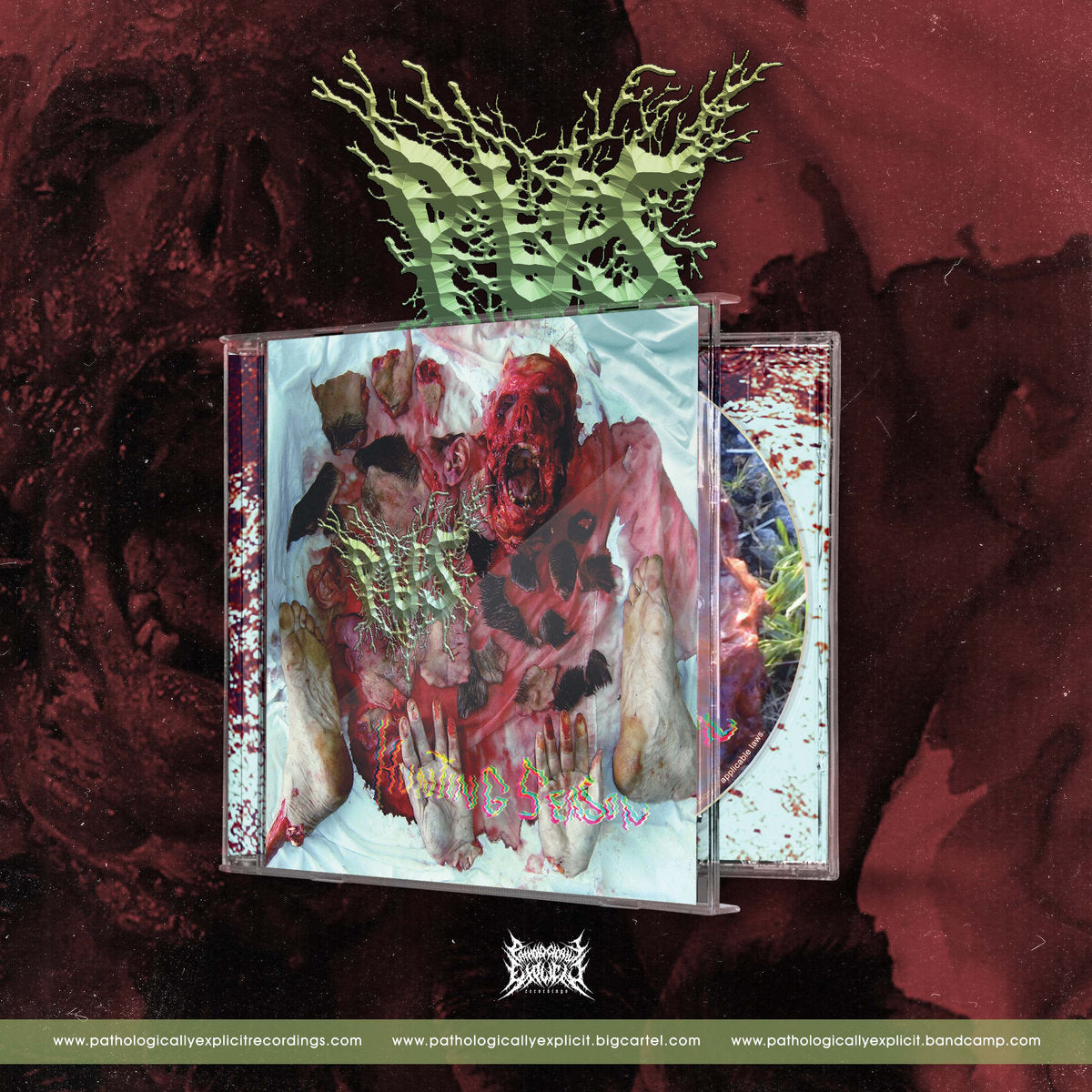 Luxury CD cover of 'Hunting Season' by Pus, an official release from Rancid Offal Records, featuring dark and intense artwork reflective of the death metal genre.