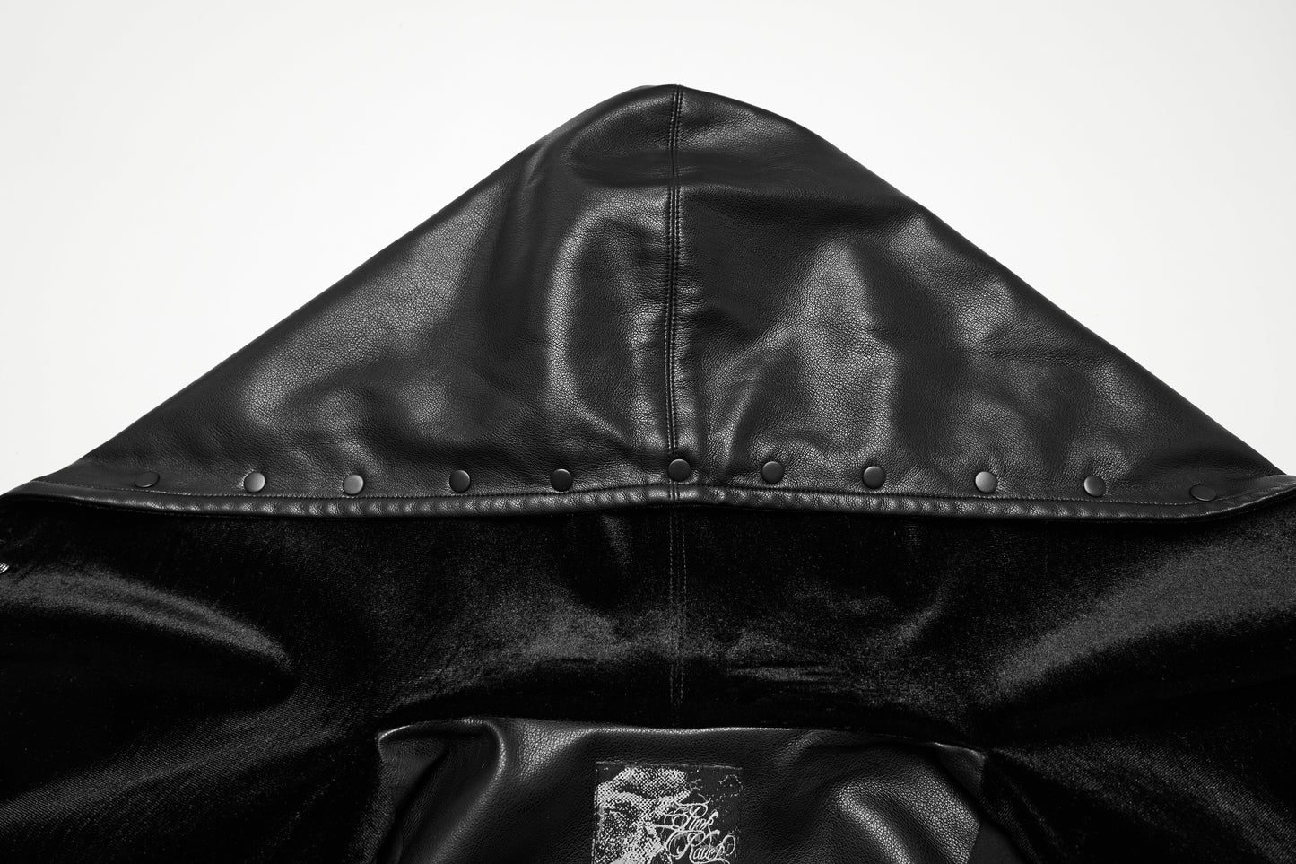 Back view of the Punk Rave Nyx Faux Leather Jacket highlighting the cinched waist design for a flattering silhouette, a must-have in alternative style wardrobes.