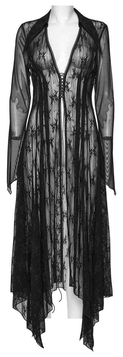 Stylish drawstring front detail of the Punk Rave Tau lace cardigan, highlighting the unique design and luxurious fabric.