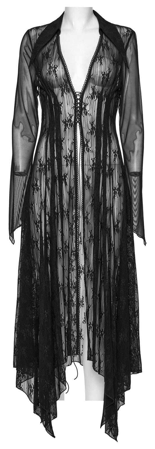 Stylish drawstring front detail of the Punk Rave Tau lace cardigan, highlighting the unique design and luxurious fabric.