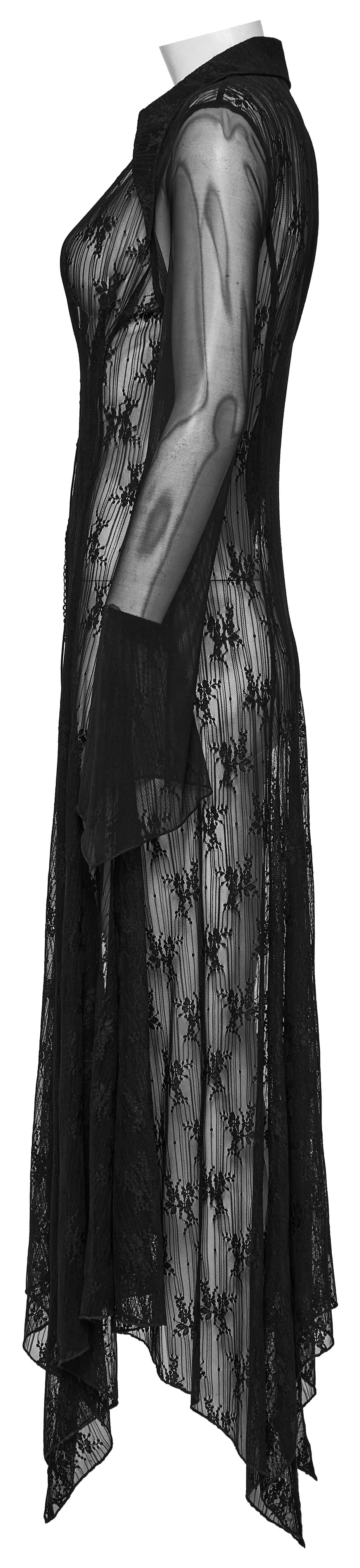 Back view of the Punk Rave Tau lace cardigan, showing the elegant drape and feminine silhouette, a must-have for fashion-forward wardrobes.