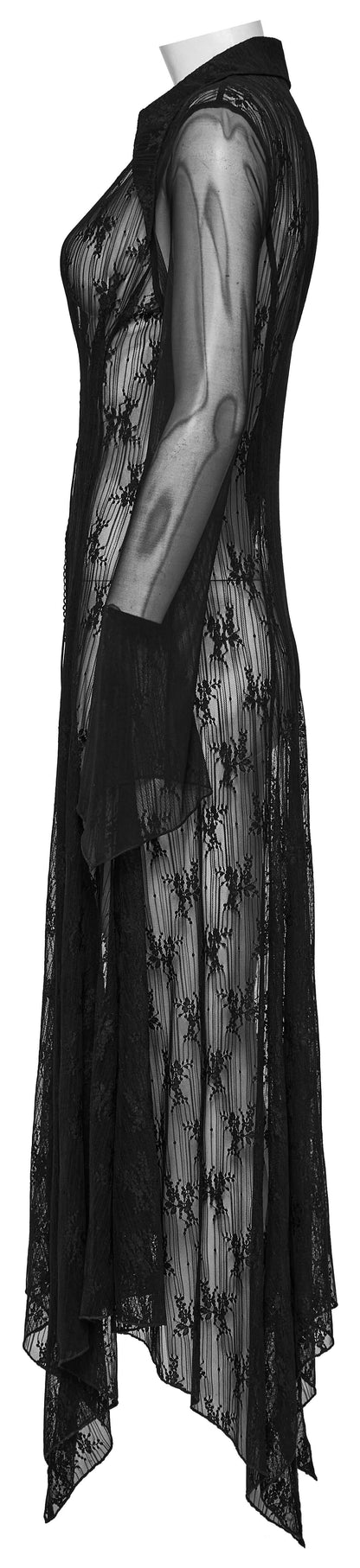 Back view of the Punk Rave Tau lace cardigan, showing the elegant drape and feminine silhouette, a must-have for fashion-forward wardrobes.