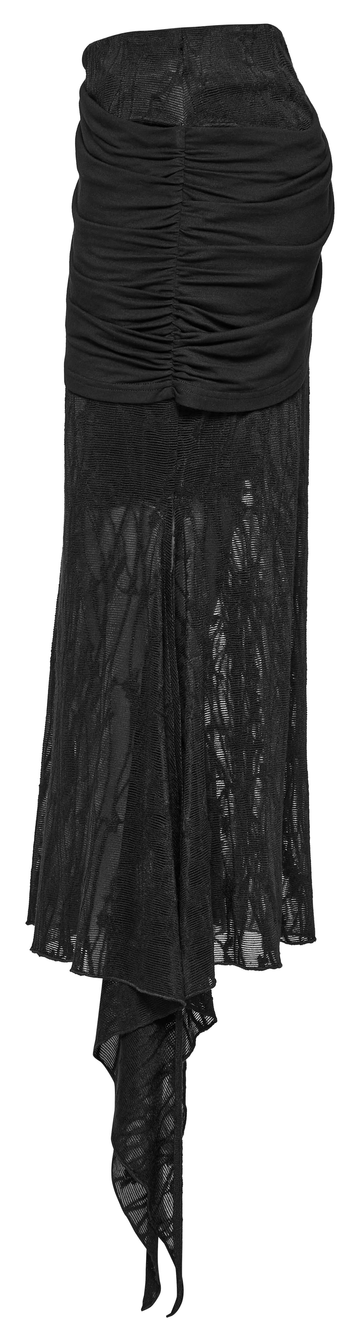 Close-up detail of the elastic textured mesh and modal fabric of the Punk Rave Arti Fishtail Skirt, highlighting its premium quality and chic style.