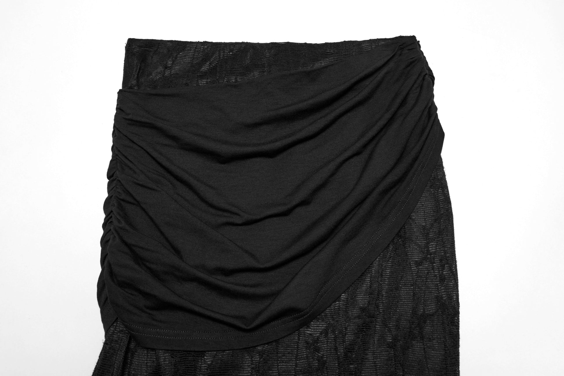 Back view of the Punk Rave Arti Fishtail Skirt in black, featuring a hidden zipper and a dramatic fishtail design that exudes elegance and intrigue.