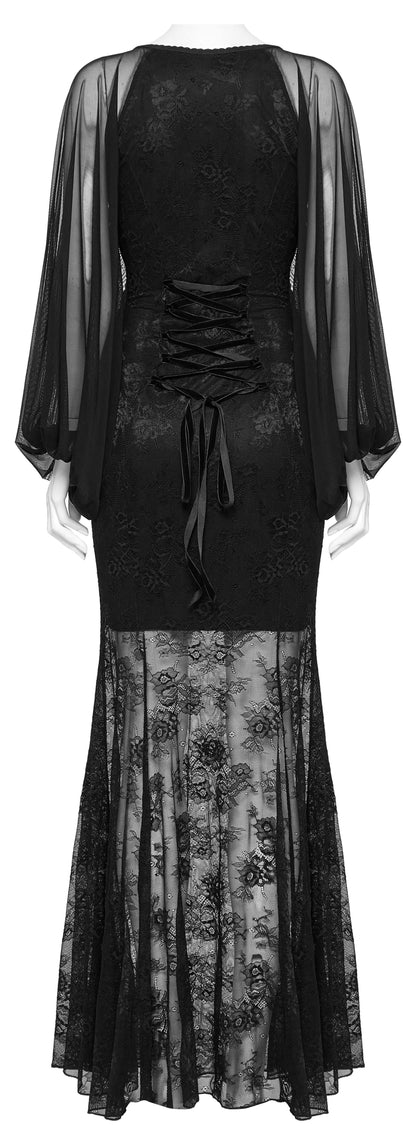 Fashion details of the Punk Rave Calliope Goth Night Bat Dress, showcasing the intricate design and luxurious fabric in a striking gothic aesthetic.