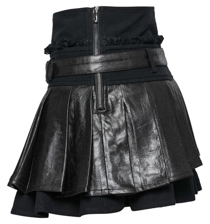 Side view of the Punk Rave Jianna Pleated Skirt highlighting the invisible side zipper and adjustable loop decoration for a chic fit.
