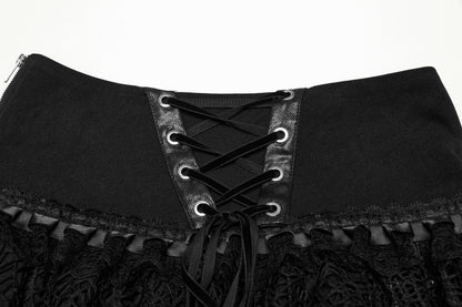 Punk Rave Salome Skirt displayed flat, illustrating the luxurious fabric combination of faux leather and mesh texture.