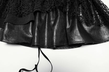 Punk Rave Salome Decadent Layered Cake Skirt featuring a luxurious mix of faux leather and mesh, showcasing a captivating layered design. Perfect for edgy and alternative fashion enthusiasts.